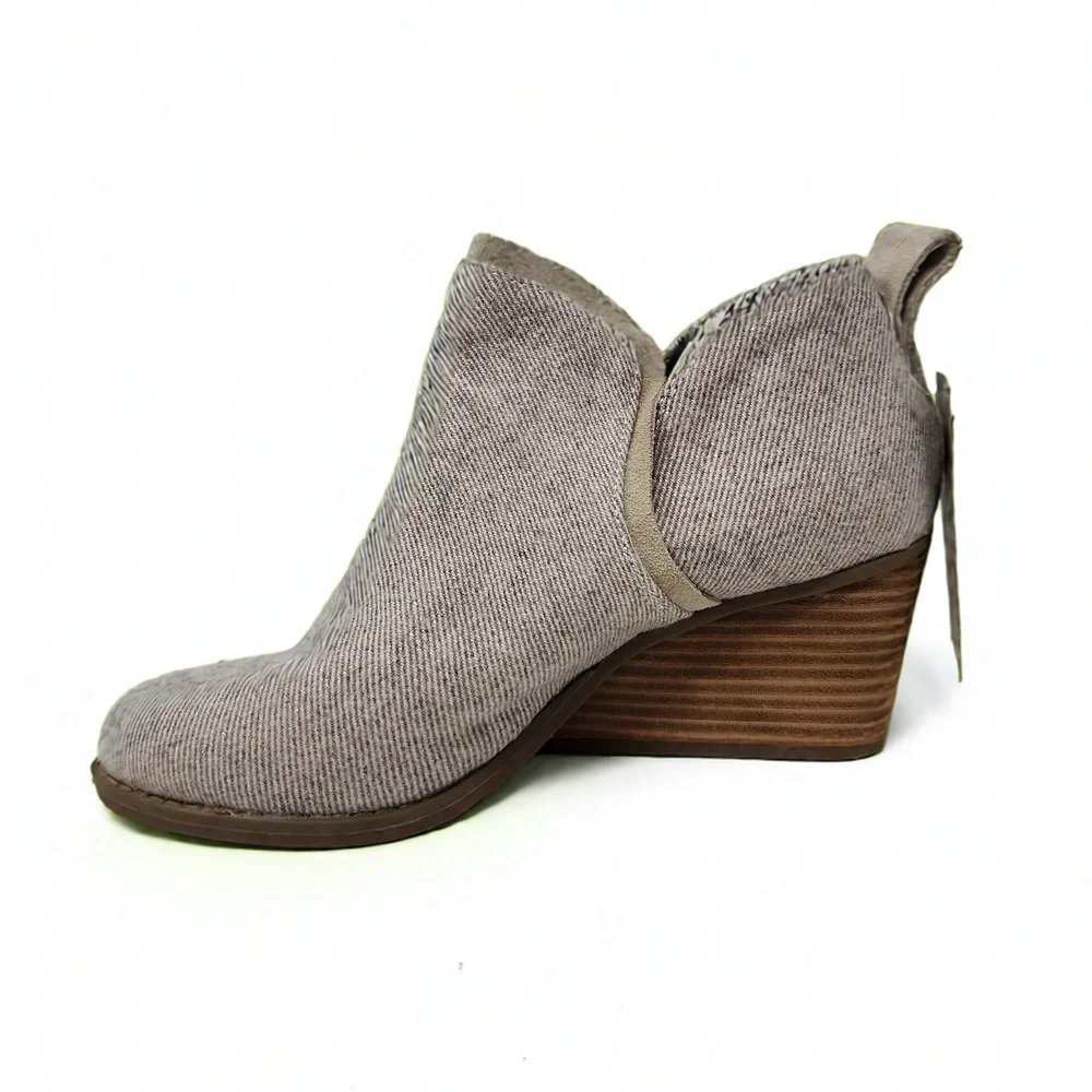 TOMS Kaia Wedge Bootie Size 6 Suede Twill Slip On Ankle Boot Minimalist Smart